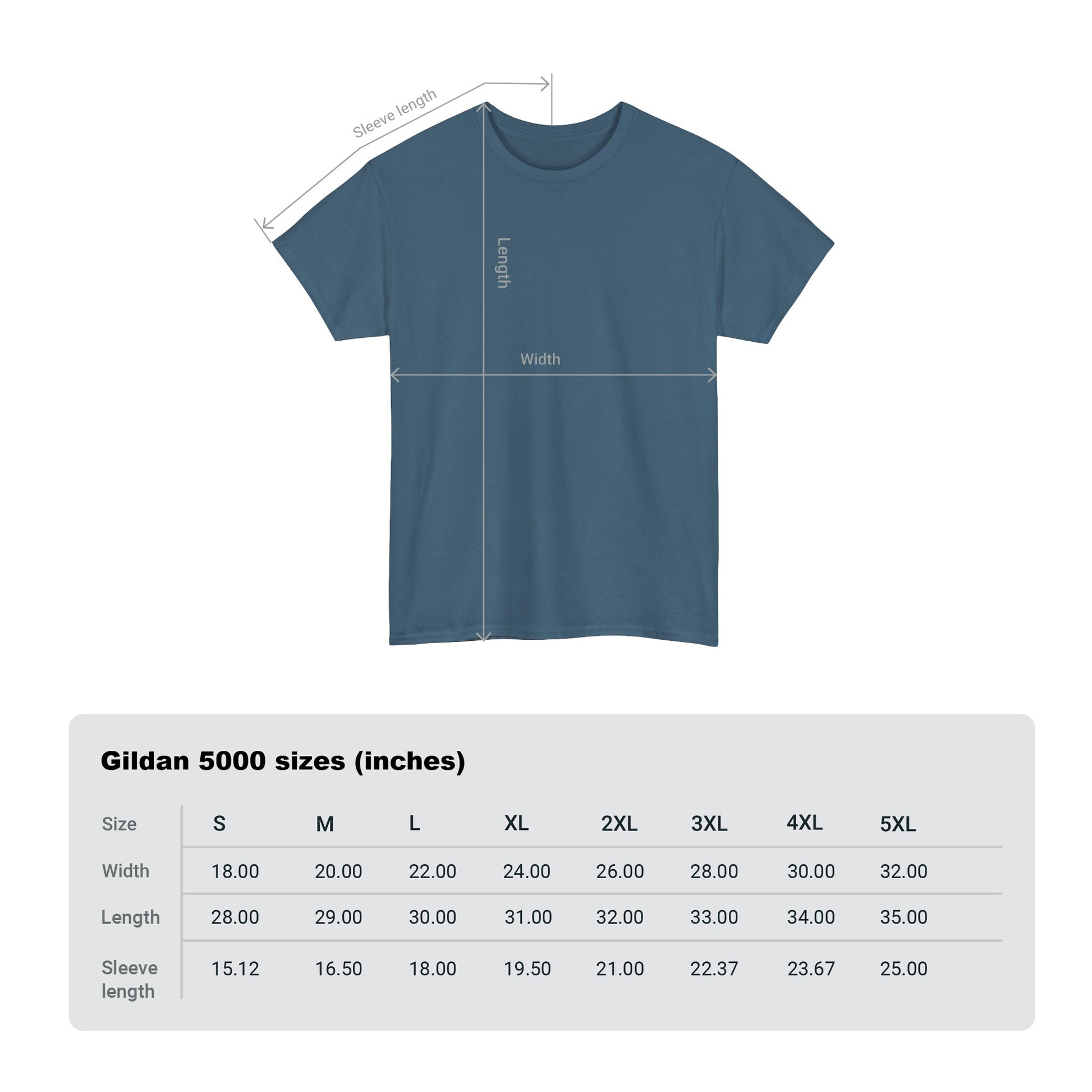 Gildan 5000 T-Shirt Size Chart