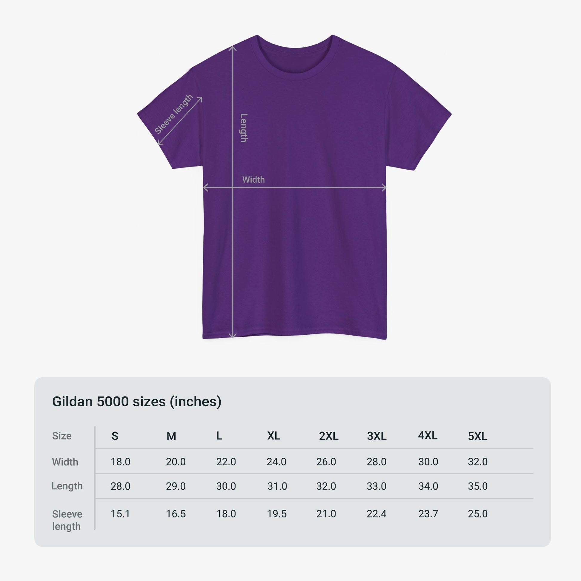 Gildan 5000 T-Shirt Size Chart