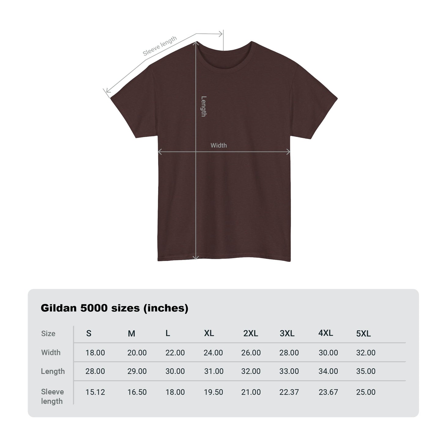 Gildan 5000 T-Shirt Size Guide