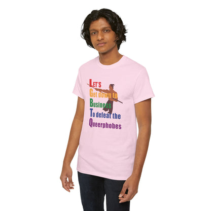 LGBTQ Let's Get Down To Business (Mulan) T-Shirt in Pink - On male model