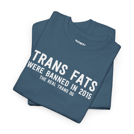 Trans Fats Are The Real Trans OG T-Shirt in Indigo Blue - Shirt folded