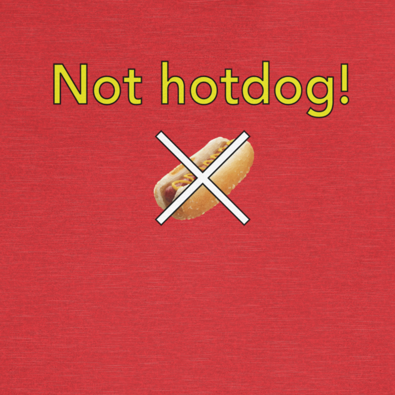 Silicon Valley Not Hotdog T-Shirt (Modern Fit) in Red - Design Closeup