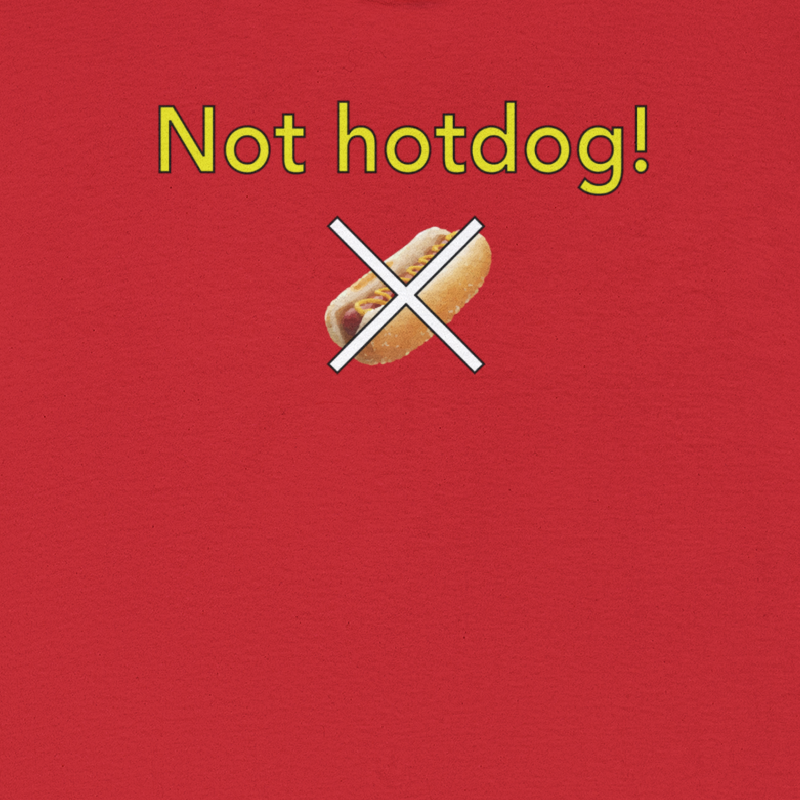 Silicon Valley Not Hotdog T-Shirt (Traditional Fit) in Red - Design Closeup