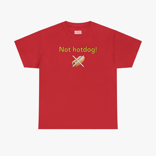 Silicon Valley Not Hotdog T-Shirt (Traditional Fit) in Red - Flat Shirt