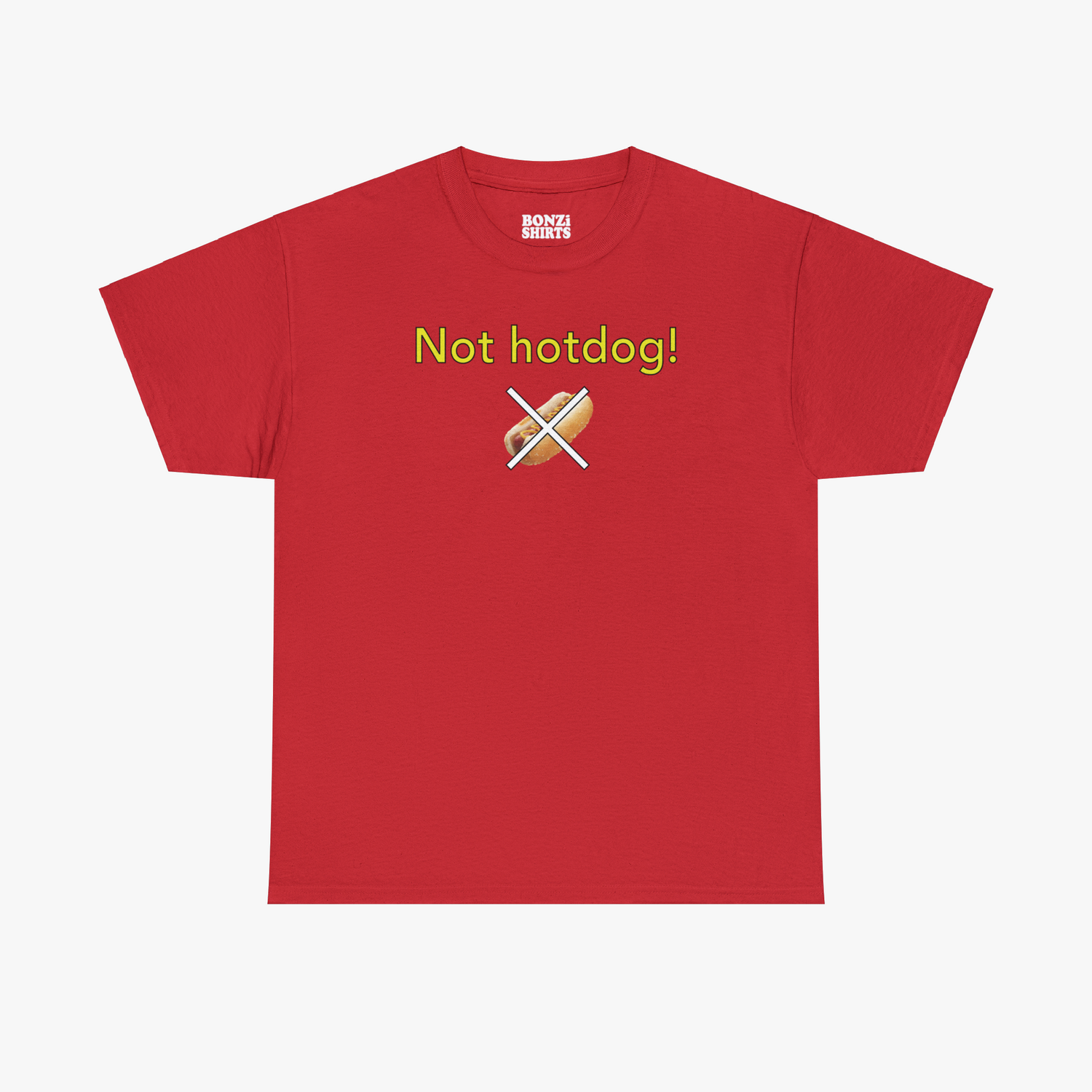 Silicon Valley Not Hotdog T-Shirt (Traditional Fit) in Red - Flat Shirt