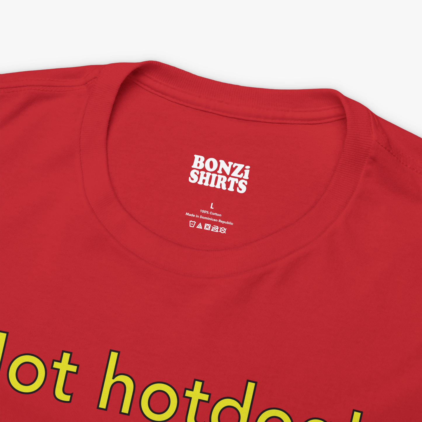 Silicon Valley Not Hotdog T-Shirt (Traditional Fit) in Red - Front Collar Closeup