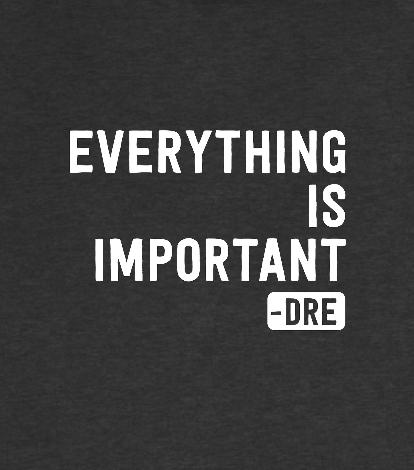 Everything Is Important (Dr. Dre) T-Shirt in Heather Dark Grey - Front Design